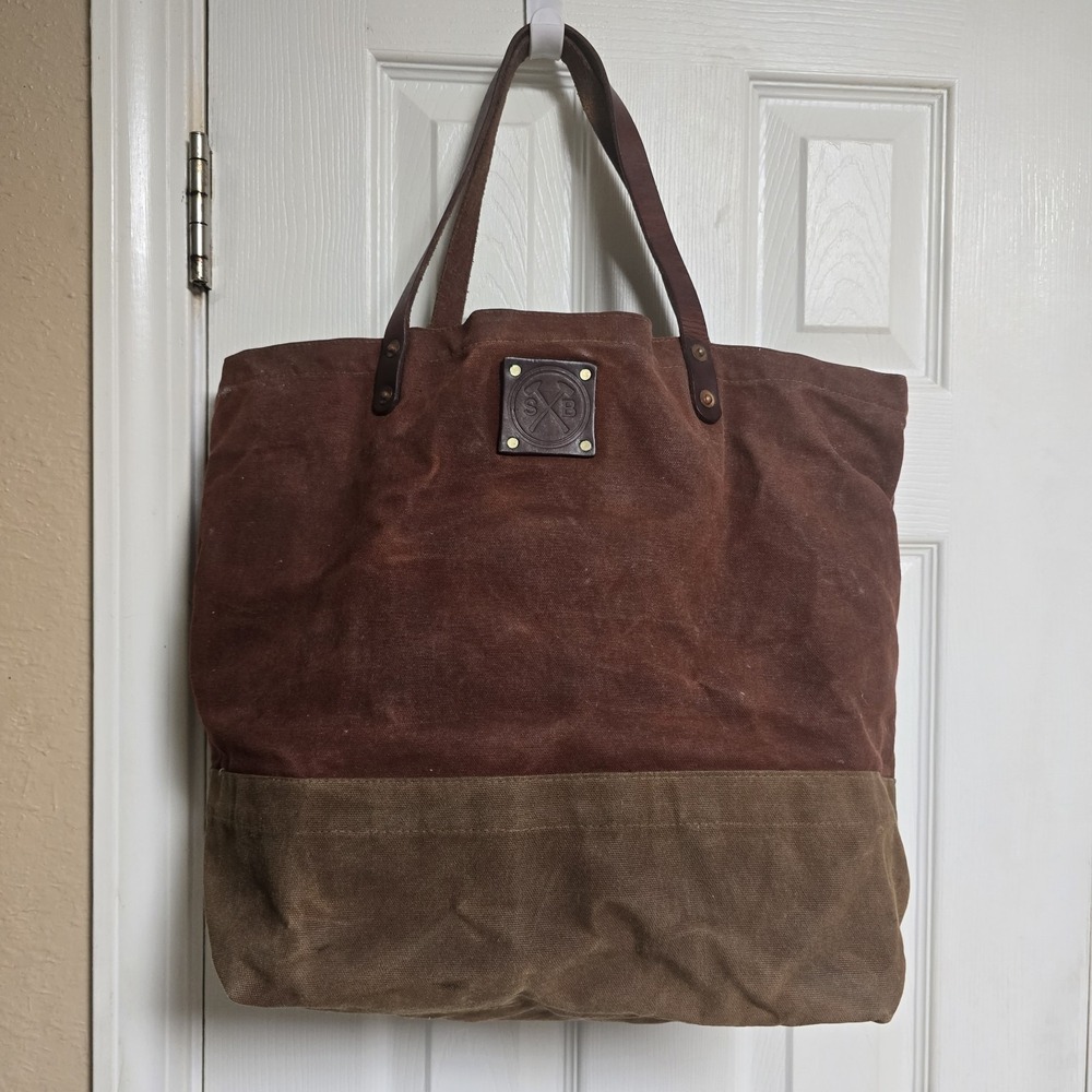 Sturdy Brothers Waxed Canvas Leather Tote Bag USA Handmade Brown Large